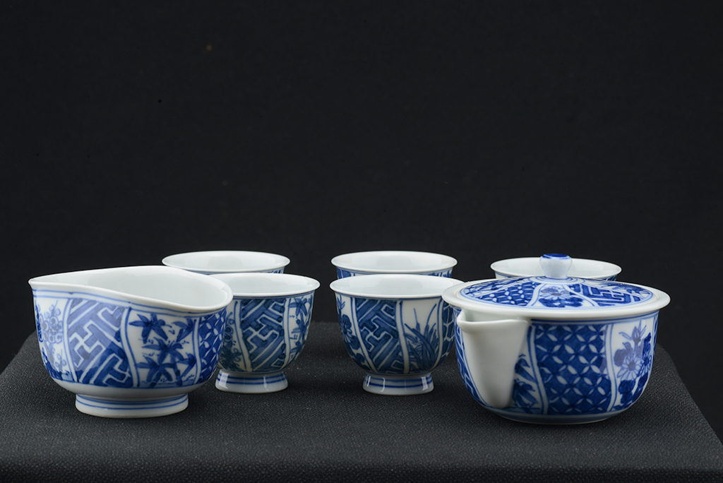 Kyoto kék porcelán teáskészlet 